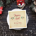 Vintages Holly Christmas Party "Joyeux Noël" Serviette<br><div class="desc">Feiern Sie den stilvollen Urlaub dieses Jahr mit diesen Vintagen Party-Servietten. Das atemberaubende Design mit festlicher Hölle ist leicht zu personalisieren,  mit der eigenen,  individuellen Formulierung,  und Ihr Gast wird sich sicher freuen,  wenn er diese Servietten sieht.</div>