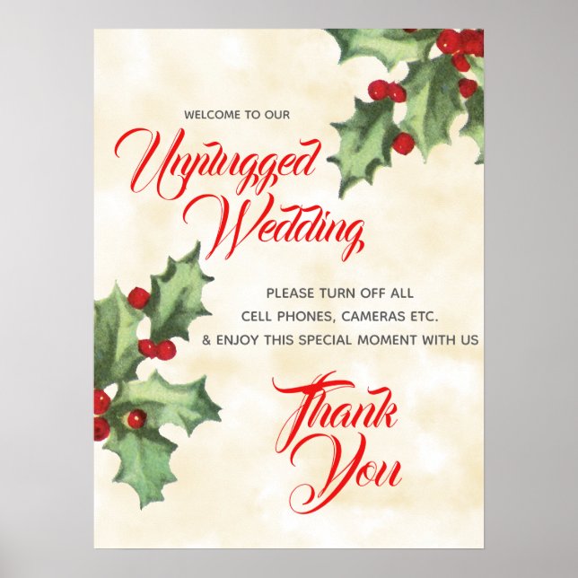 Vintages Holly Unplugged Wedding Sign Poster (Vorne)