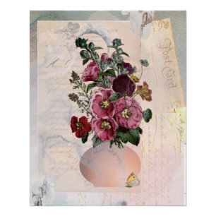 Vintages Hollyhock in Letters Collage Poster