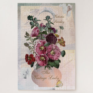 Vintages Hollyhock in Letters Collage Puzzle