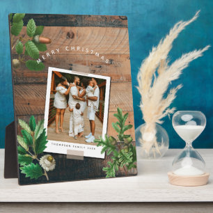 Vintages Holz Acorn Weihnachtsfeiertag Foto Fotoplatte