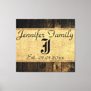 Vintages Holzschauen Rustikales Burlap Monogramm # Leinwanddruck