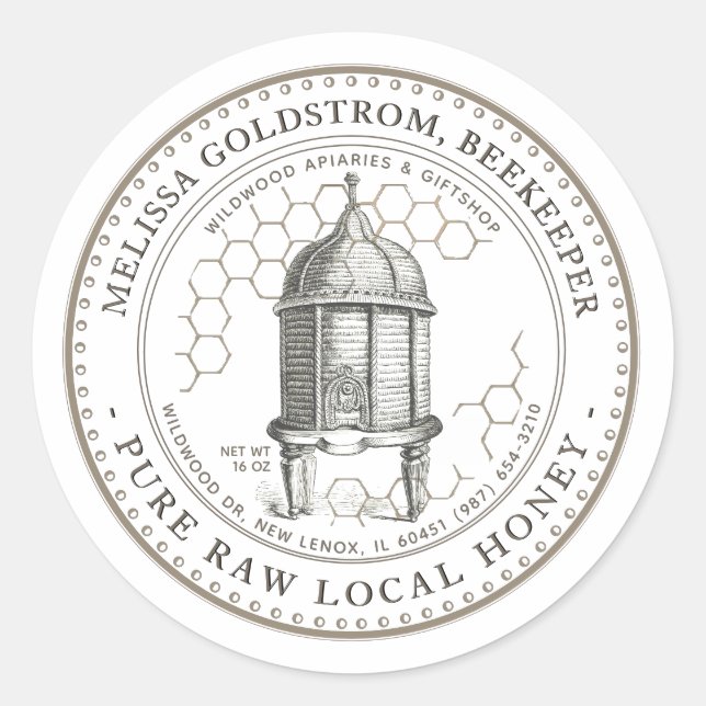 Vintages Honiglabel mit Honigwabentaupe Runder Aufkleber (Vorderseite)
