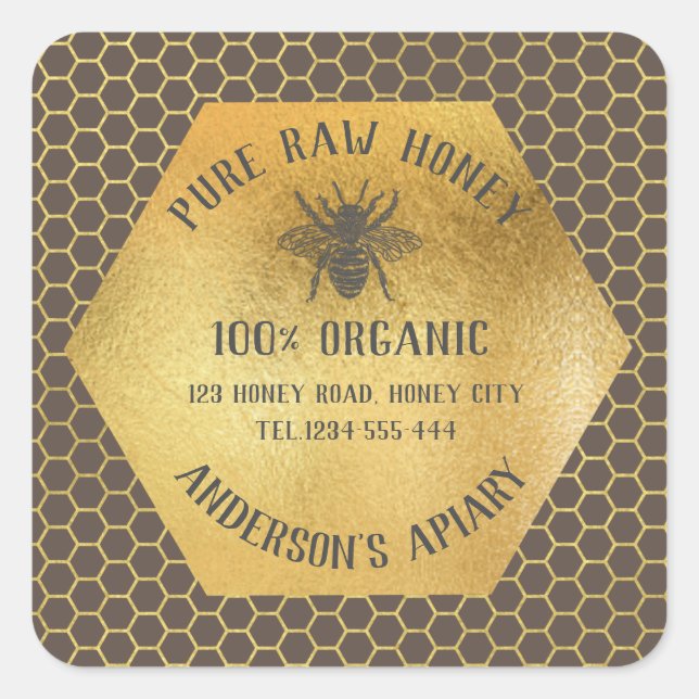 Vintages Honigwabenjar Quadratischer Aufkleber (Vorderseite)
