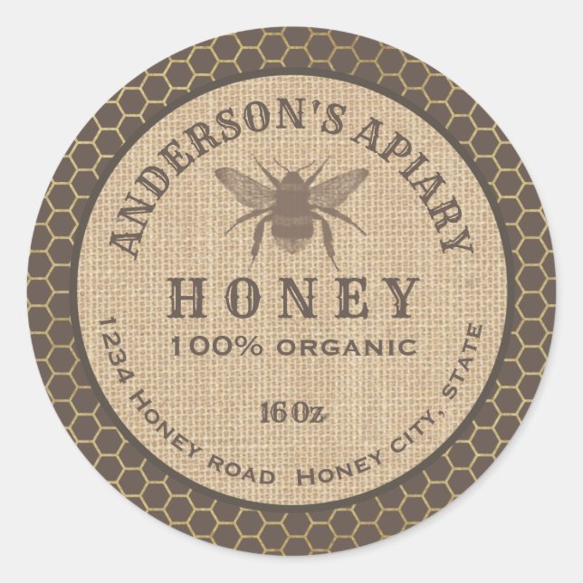 Vintages Honigweinleinen aus rustikalem Leinen Runder Aufkleber (Vorderseite)