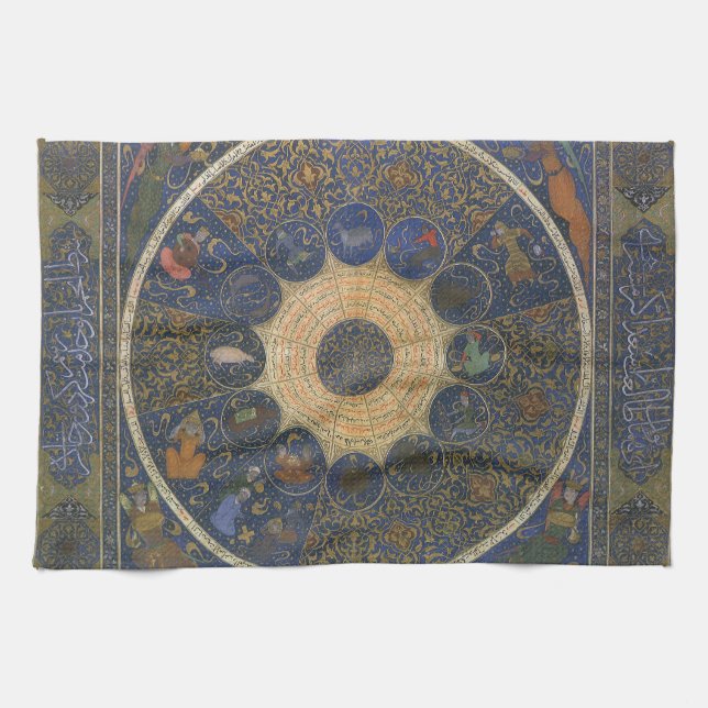 Vintages Horoskop, antik-islamischer Zodiak Geschirrtuch (Horizontal)
