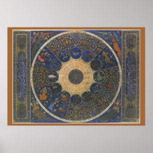 Vintages Horoskop, antik-islamischer Zodiak Poster