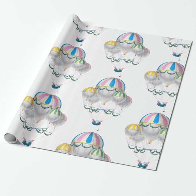 Vintages Hot Air Ballon Girl's Wrapping Paper Geschenkpapier (Ungerollt)