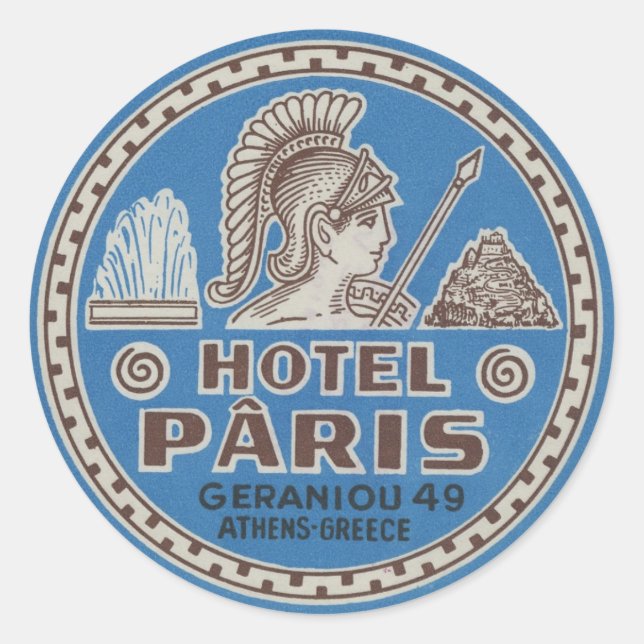 Vintages Hotel Paris Art Runder Aufkleber (Vorderseite)