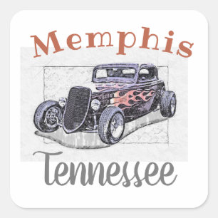 Vintages Hotrod "Memphis Tennessee" Quadratischer Aufkleber