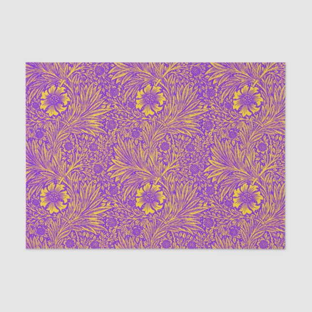 Vintages hübsches lila-gelbes Blumenmuster Seidenpapier (Vorderseite)