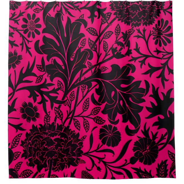 Vintages hübsches schwarzes Blumenmuster auf Nebel Duschvorhang (Vorderseite)