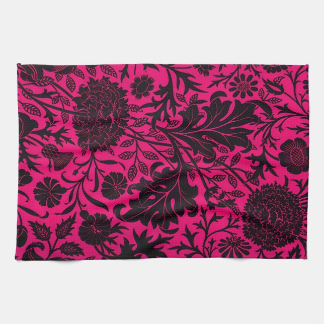 Vintages hübsches schwarzes Blumenmuster auf Nebel Geschirrtuch (Horizontal)