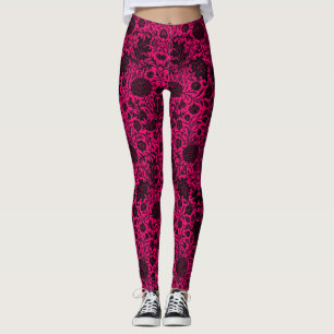 Vintages hübsches schwarzes Blumenmuster auf Nebel Leggings