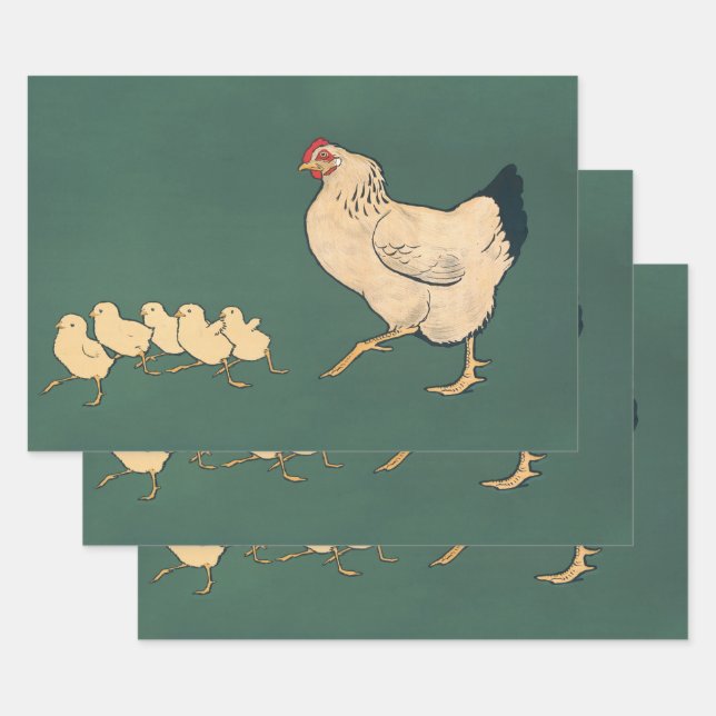 Vintages Huhn Decoupage Rooster Rustikal Geschenkpapier Set (Set)