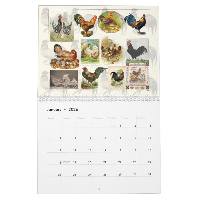 Vintages Hühnchen Kalender (Jan 2026)