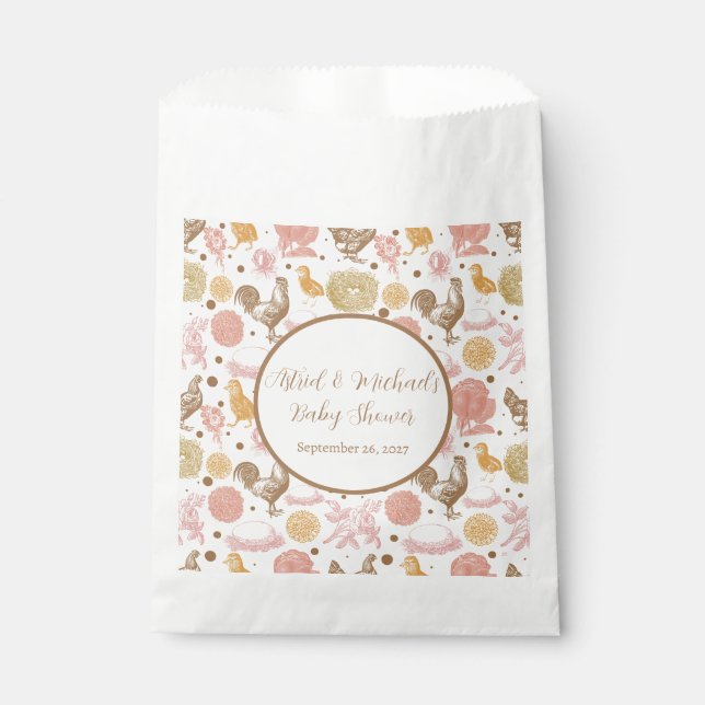 Vintages Hühnernest & Blumenbaby-Dusche Geschenktütchen (Vorderseite)