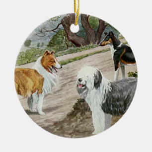 Vintages Hundetrio Keramikornament