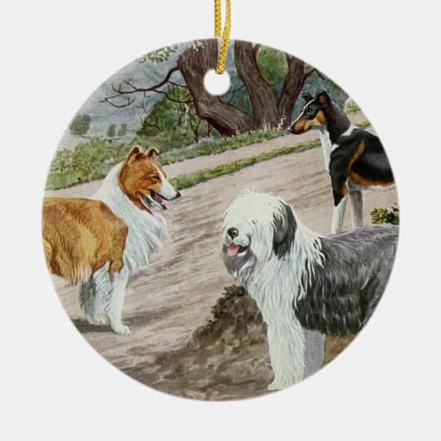 Vintages Hundetrio Keramikornament (Vorne)