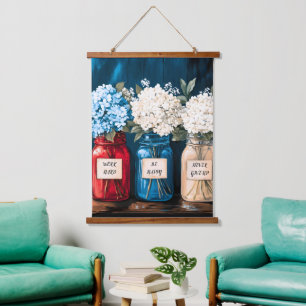 Vintages Hydrangea-Trio Wandteppich Mit Holzrahmen