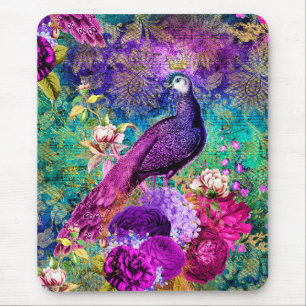 Vintages Illustriertes Peacock Grunge-Muster Mousepad