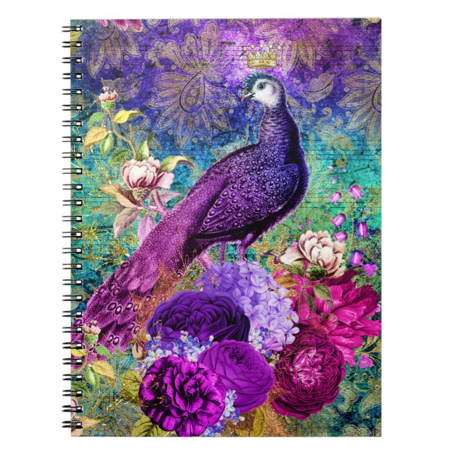 Vintages Illustriertes Peacock Grunge-Muster Notizblock (Vorderseite)