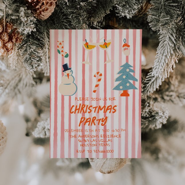 Vintages Illustriertes Weihnachtsfest gestreift Einladung (Von Creator hochgeladen)