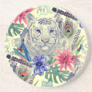 Vintages indisches Art-Tiger-Muster Sandstein Untersetzer