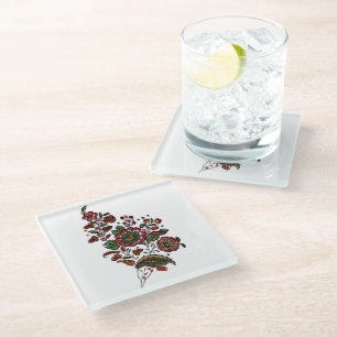 Vintages indisches Cotton Chintz Fabric Glasuntersetzer