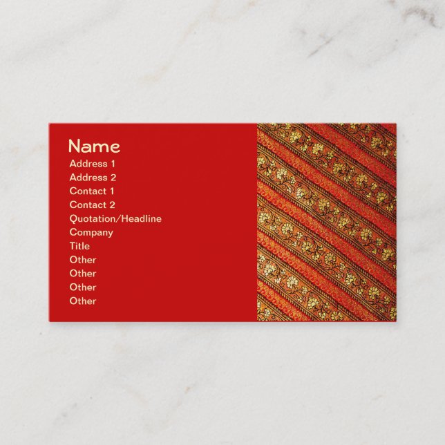 Vintages indisches Rot-Gold- und Seidenblumen-Must Visitenkarte (Vorderseite)