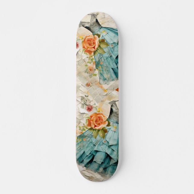 Vintages, Inspiriert Blue Dress & Peach Rose Skate Skateboard (Vorne)