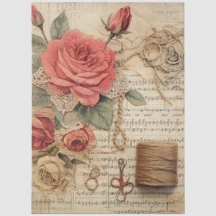 Vintages Inspiriert Rote Rose- und String-Gewebe-P Seidenpapier