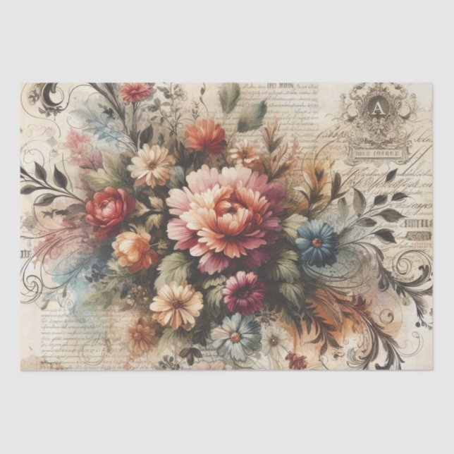 Vintages Inspiriertes Dekoupage Floral Tissue Pape Seidenpapier (Vorderseite)