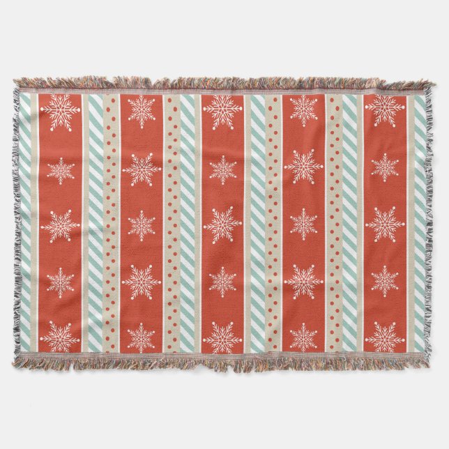 Vintages Inspiriertes Red Mint Snowflakes Muster Decke (Vorderseite)