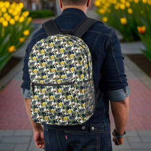 Vintages Iris-Muster Mitternachtsblau und Gelb Bedruckter Rucksack