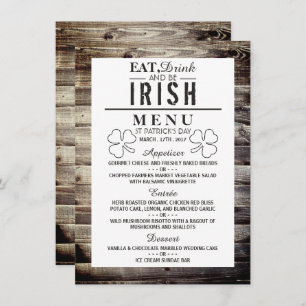 Vintages irischen hölzernen St Patrick Tagesmenü Einladung