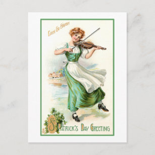 Vintages irisches Lass mit Fiddle Postkarte