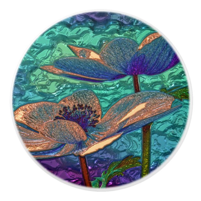 Vintages Irisdesign blau und grün Keramikknauf (Vorderseite)