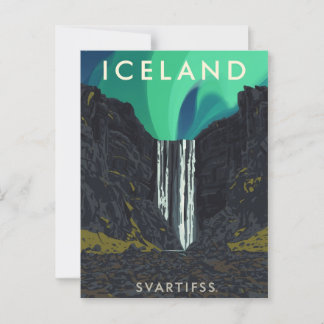 Vintages Island Svartifoss Wasserfall Aurora Postkarte