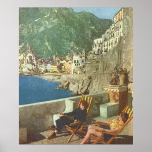 Vintages Italien, Entspannung an der Amalfiküste,  Poster
