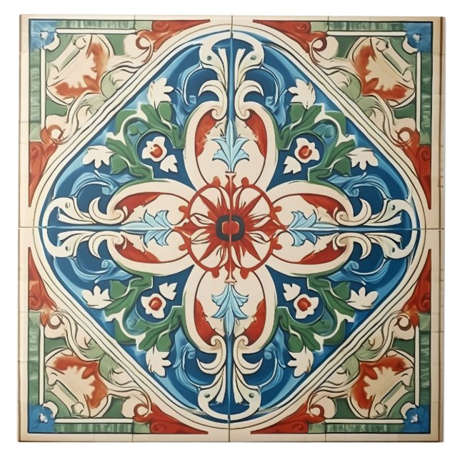 Vintages italienisches Mittelmeer-Muster Fliese (Vorderseite)