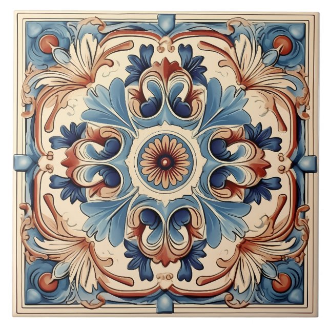 Vintages italienisches Mittelmeer-Muster Fliese (Vorderseite)