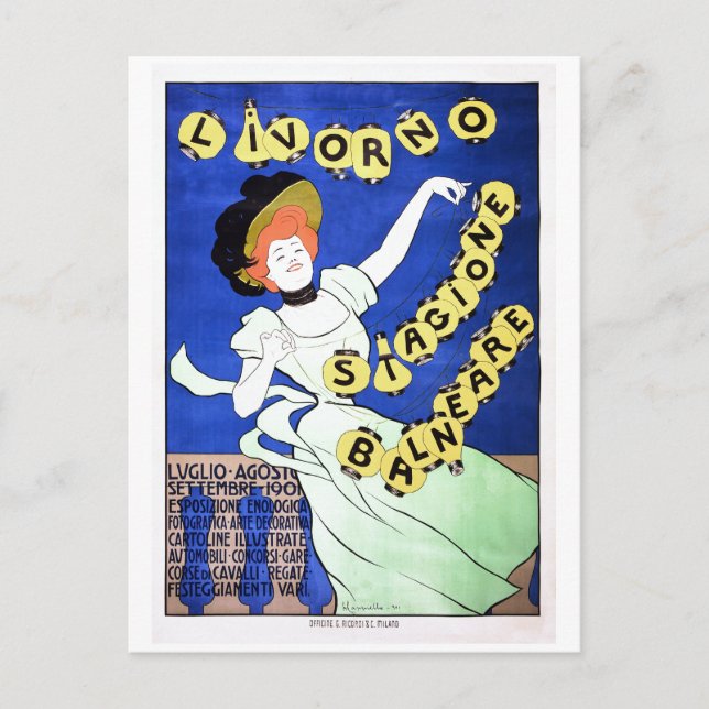 Vintages italienisches Reiseplakat Livorno Strand Postkarte (Vorderseite)