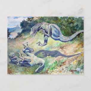 Vintages Jahr 1897: Kampf gegen Dinosaurier durch  Postkarte