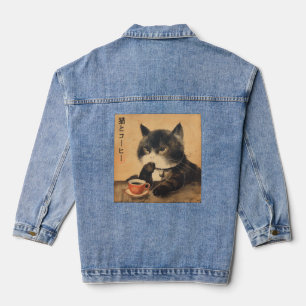 Vintages Japan Kunst niedliche Katze mit einer Tas Jeansjacke