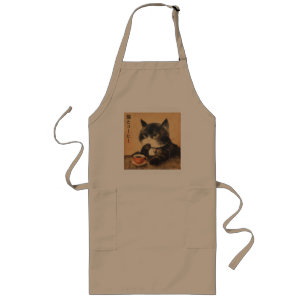 Vintages Japan Kunst niedliche Katze mit einer Tas Lange Schürze