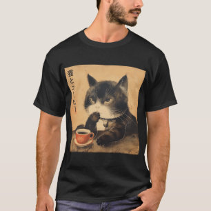 Vintages Japan Kunst niedliche Katze mit einer Tas T-Shirt