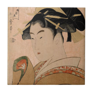 Vintages Japaner Ukiyo-e Frauen-Porträt V Fliese