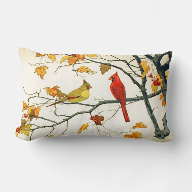 Vintages Japanisch Zeichnend, Kardinal auf einer Z Lendenkissen (Vorderseite)