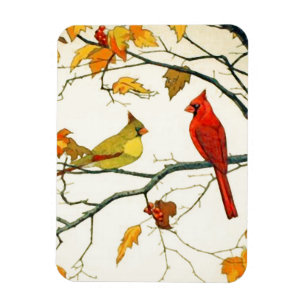 Vintages Japanisch zeichnend, Kardinal auf Zweig Magnet